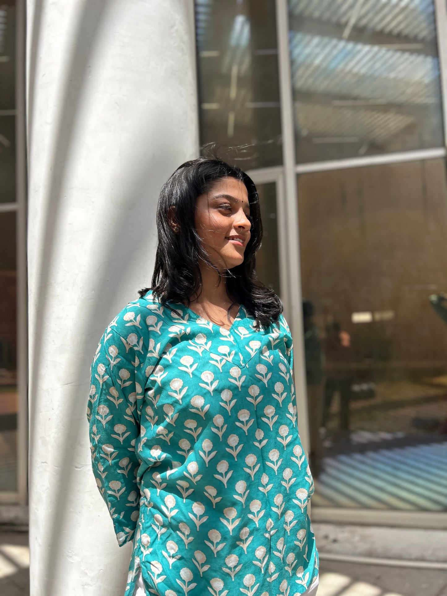 Teal Floral Kurti - Elegant & Stylish