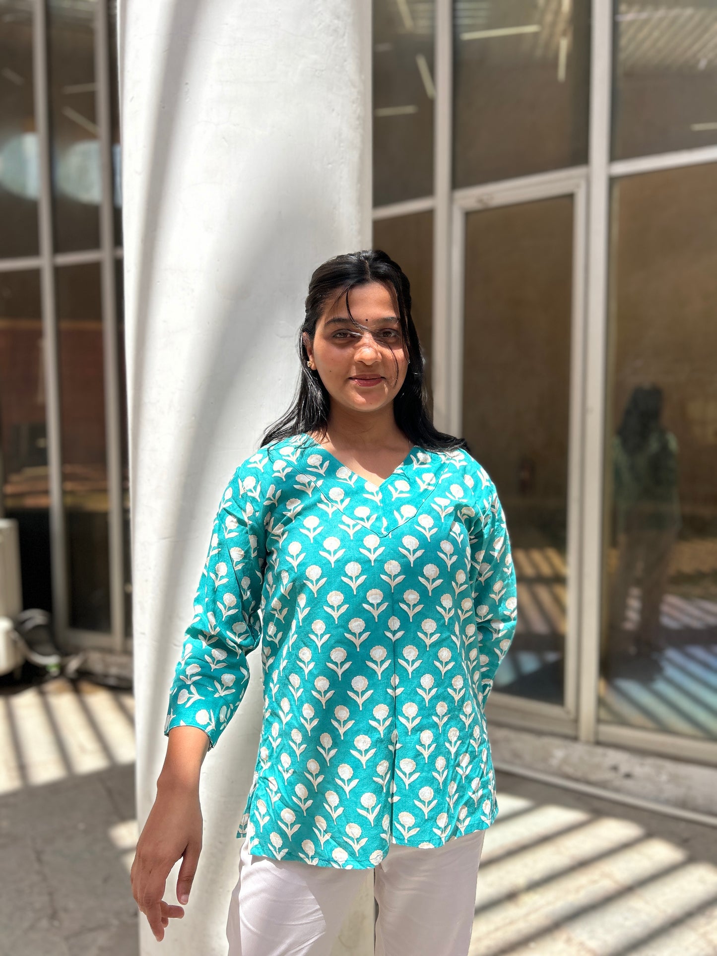 Teal Floral Kurti - Elegant & Stylish