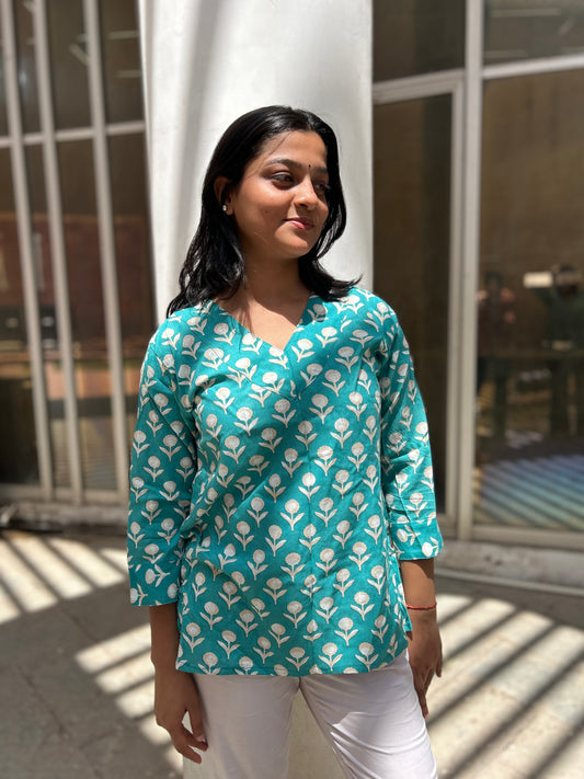 Teal Floral Kurti - Elegant & Stylish