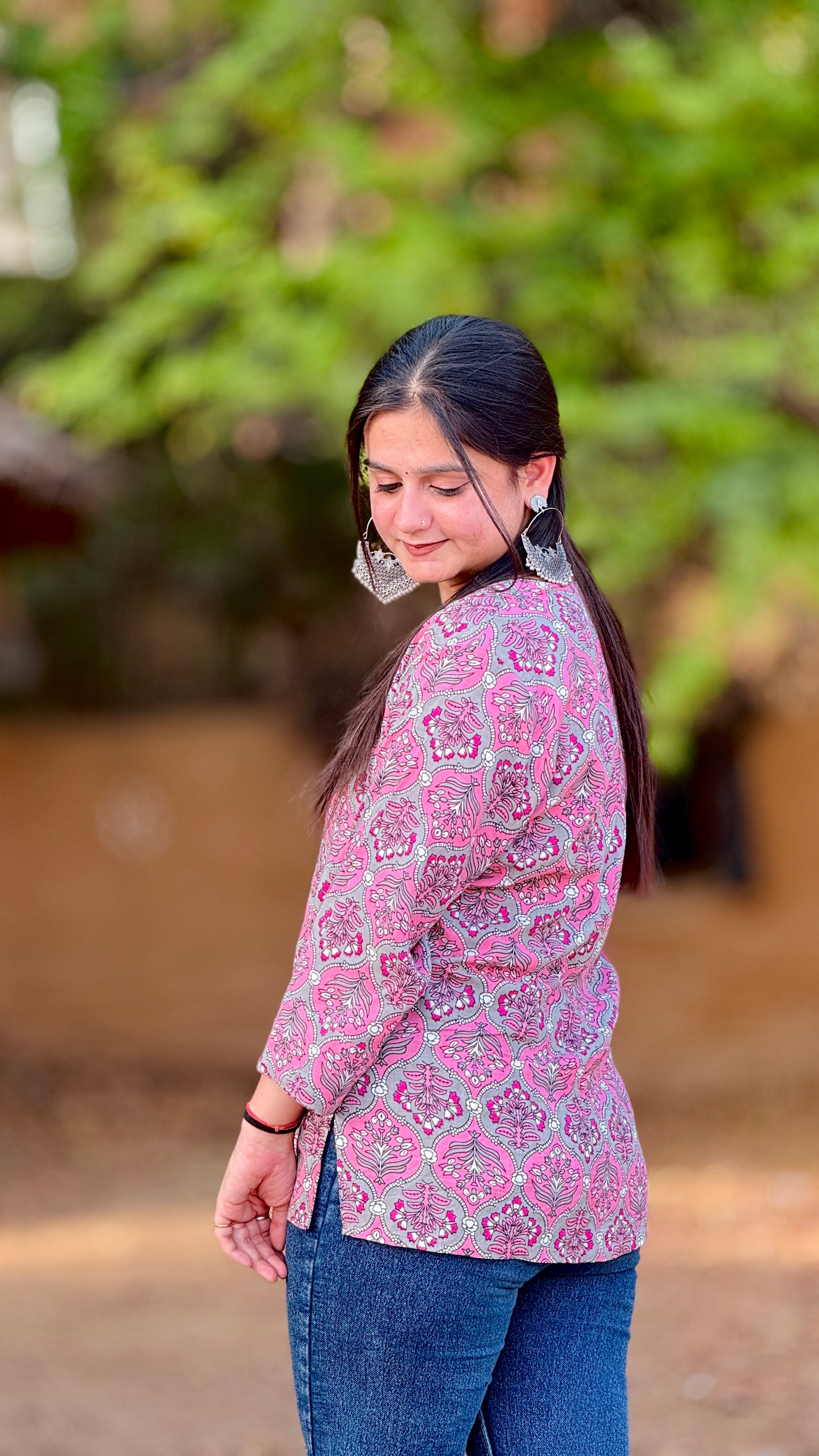 Pink Floral Rayon Kurti Top