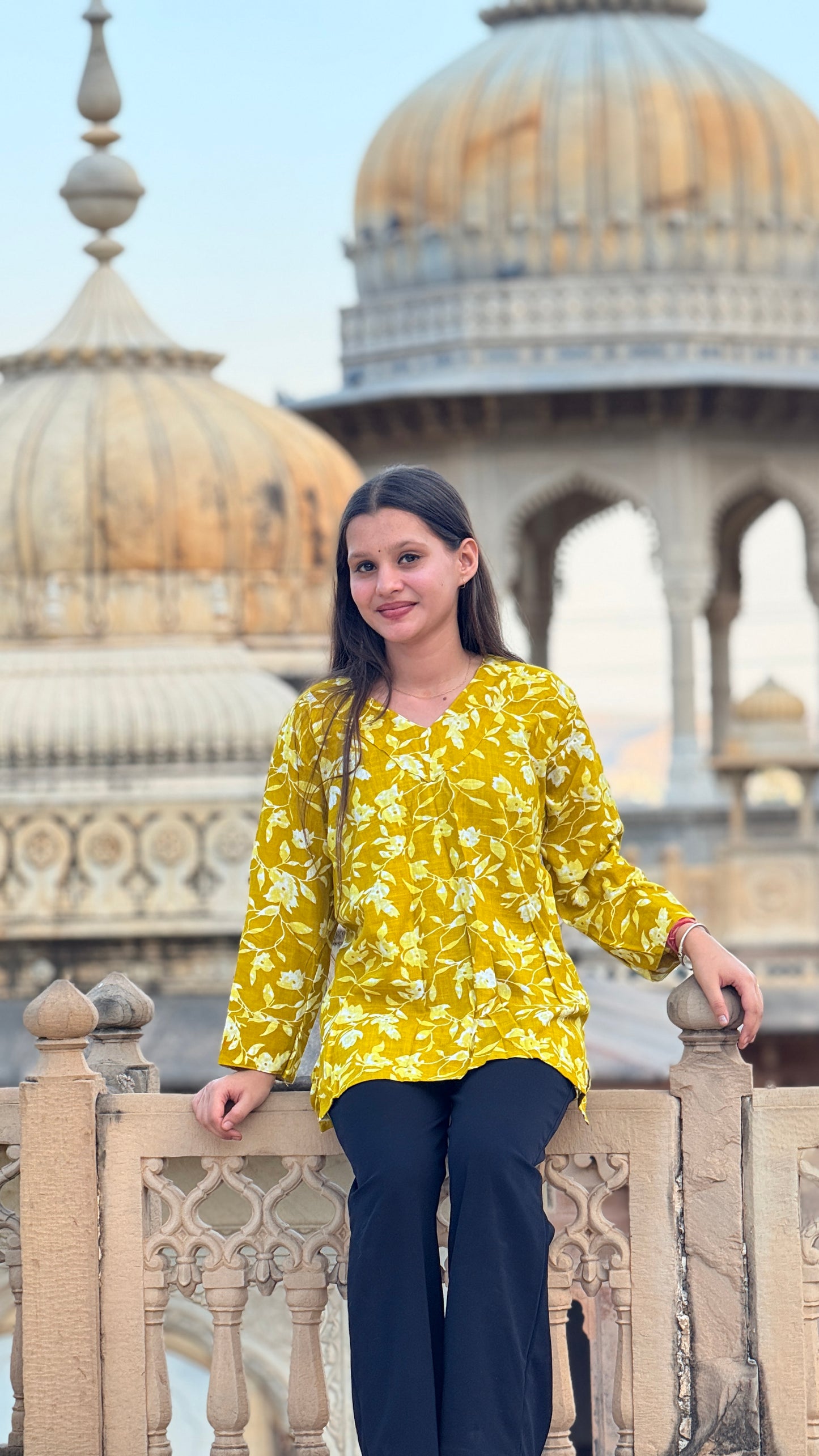 Yellow Floral Rayon Kurti