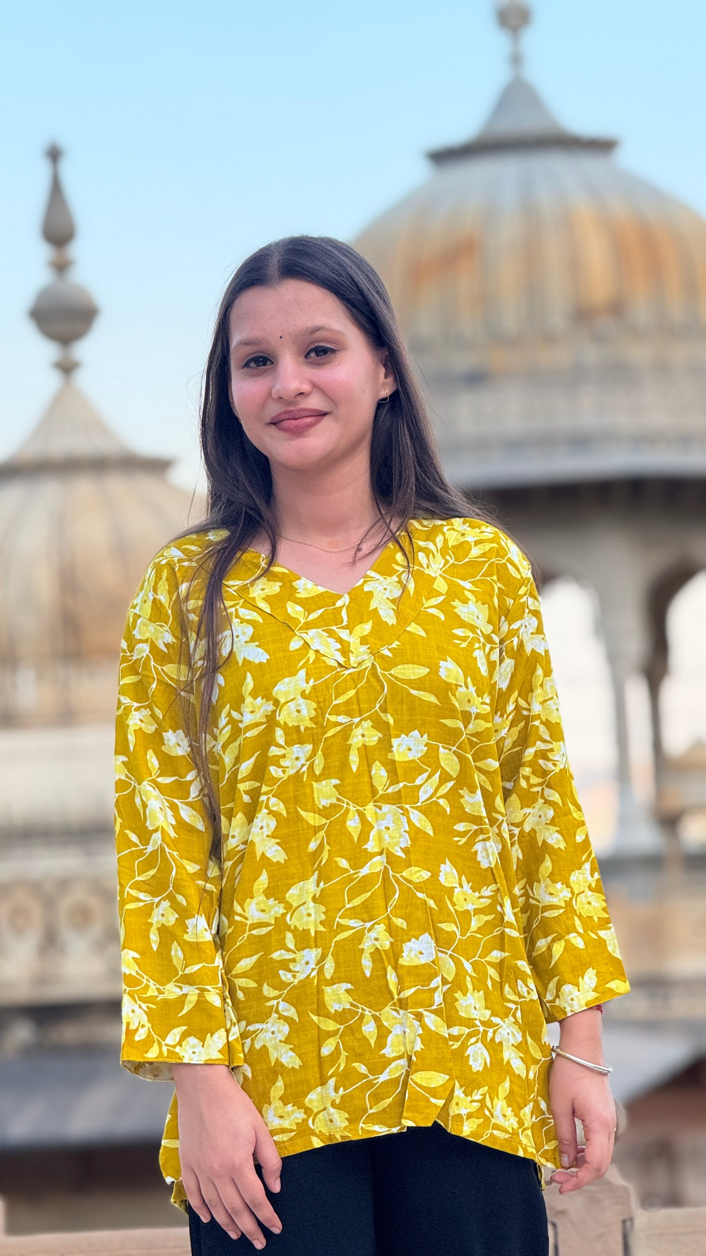 Yellow Floral Rayon Kurti