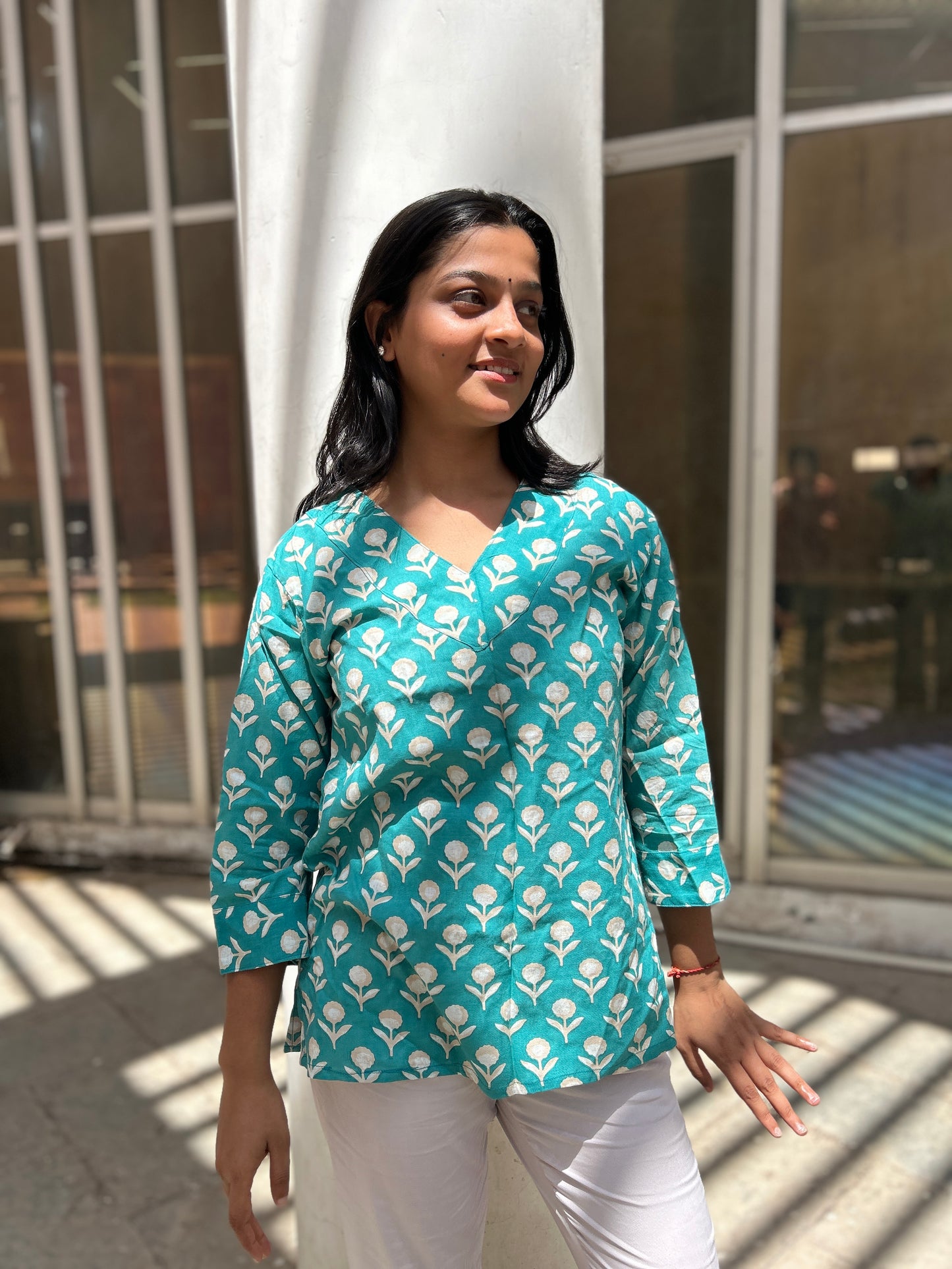 Teal Floral Kurti - Elegant & Stylish
