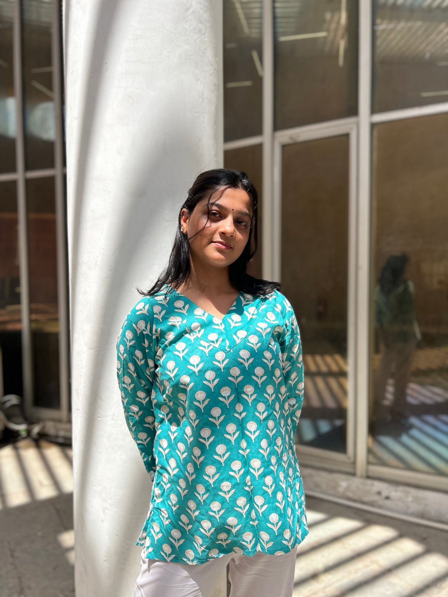 Teal Floral Kurti - Elegant & Stylish