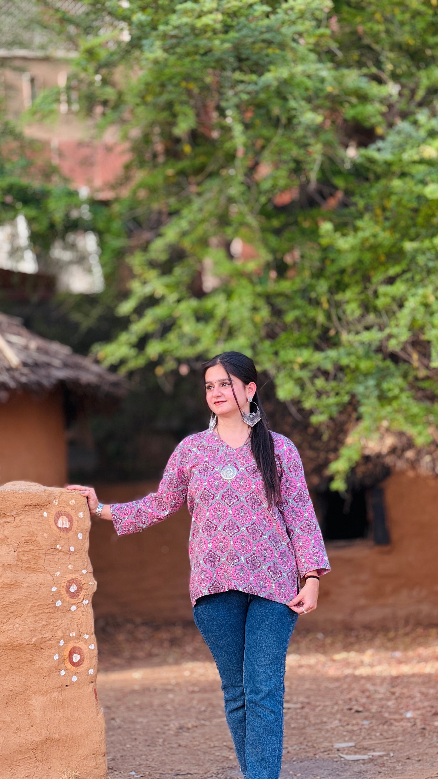 Pink Floral Rayon Kurti Top