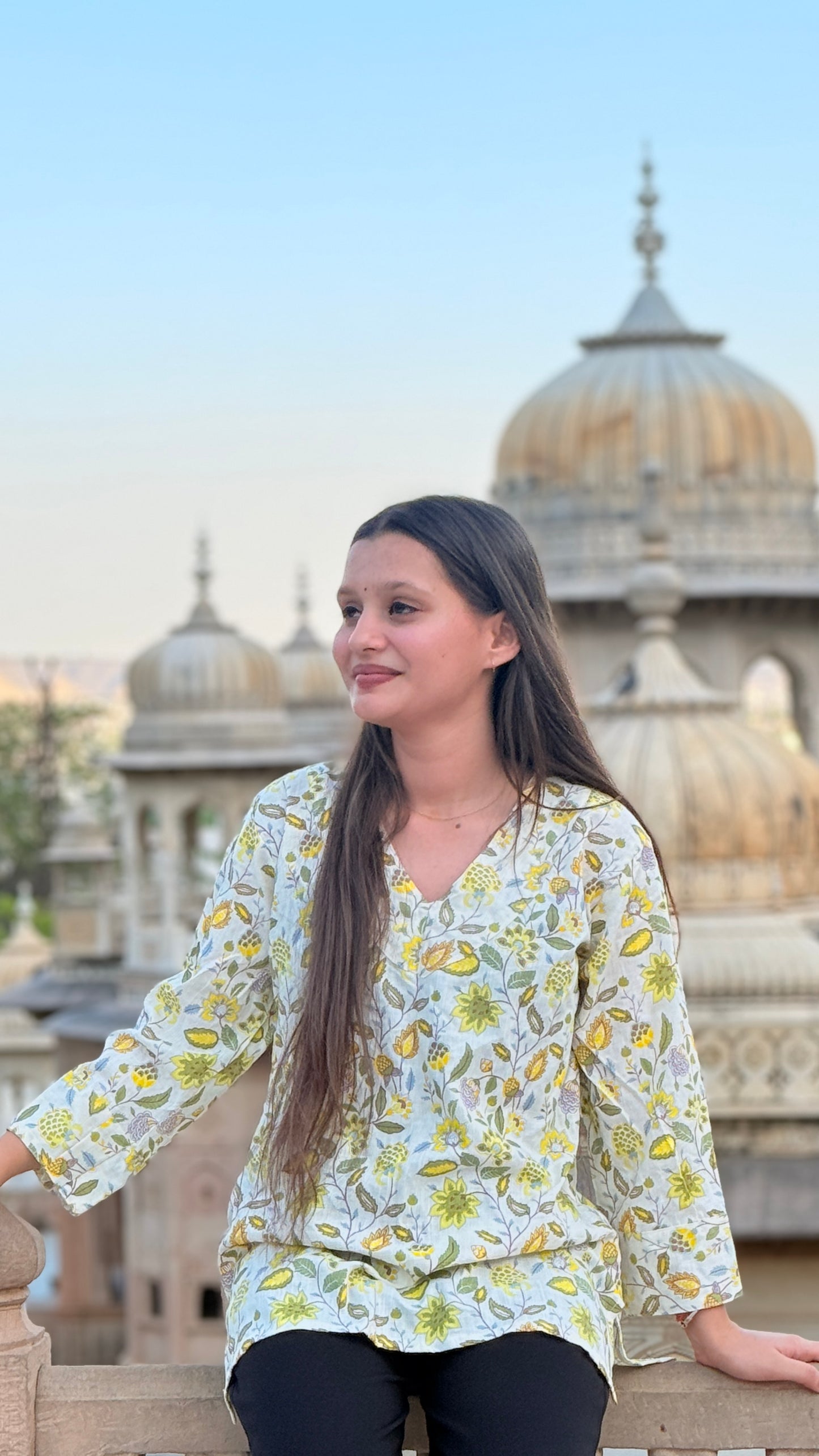 Yellow Floral cotton Kurti Top