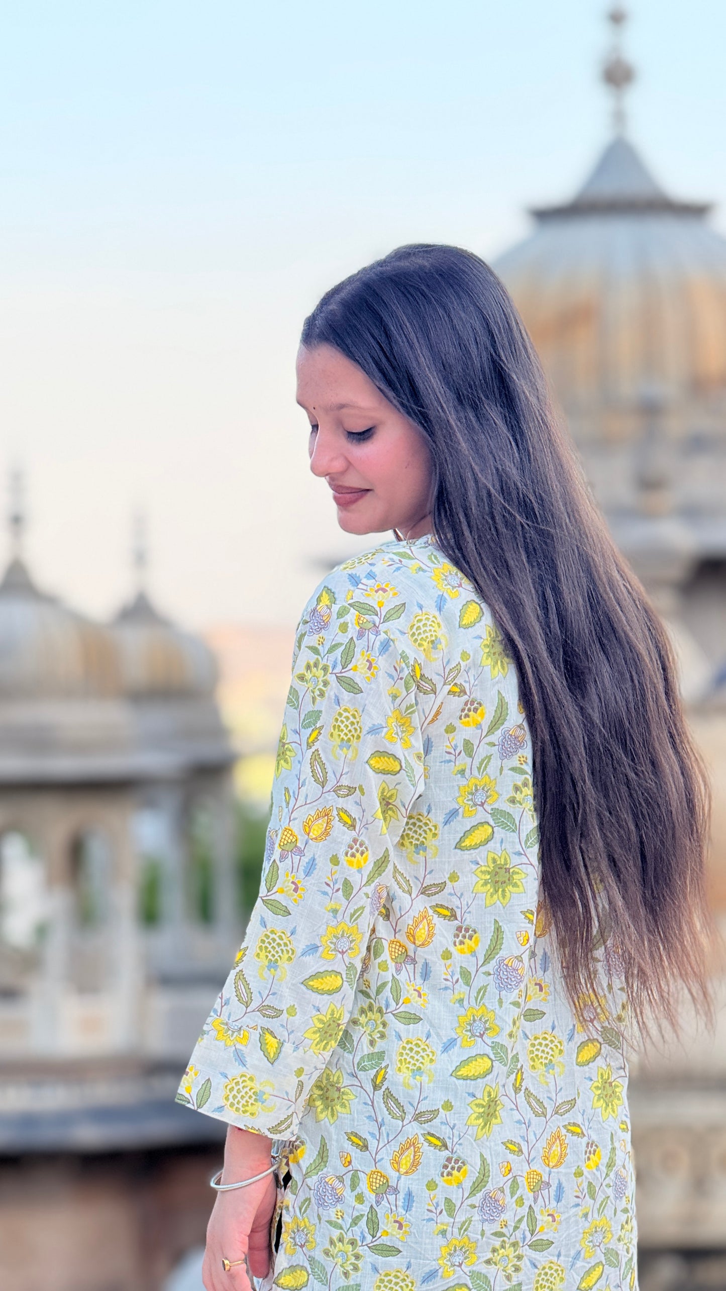 Yellow Floral cotton Kurti Top